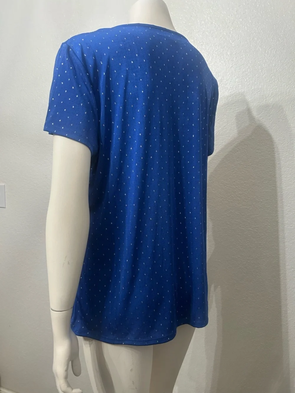 Jaclyn Smith Collection Draped Cowl Neck Blue Top with Glitter Polka Dots - Picture 3 of 4